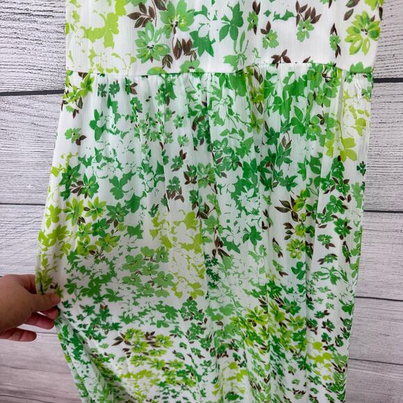 DKNY Women's Spring Green & White Floral High Neck Sleeveless Dress Size 8 - Picture 3 of 8